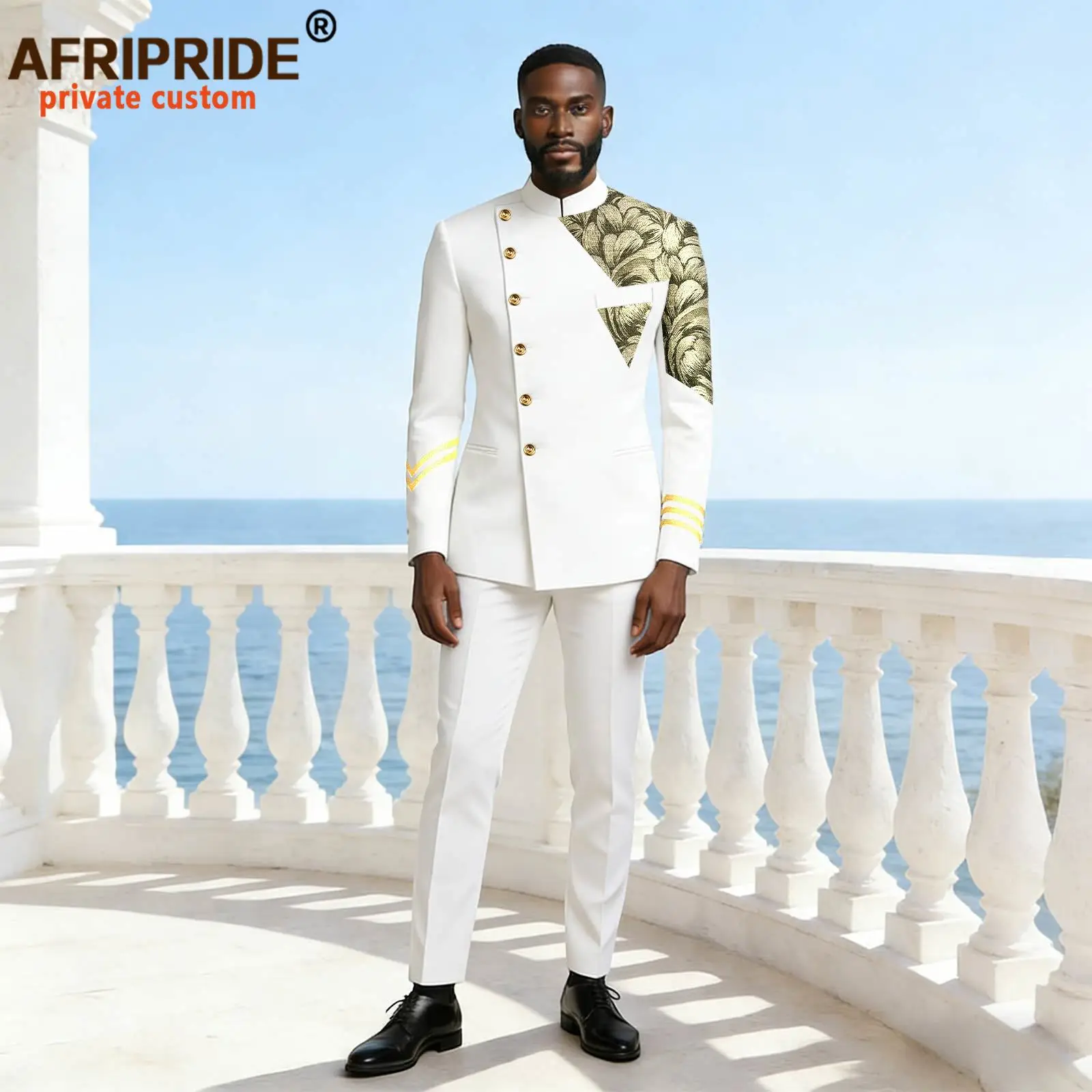 

Men`s Formal Wear Single Breasted Embroidery Slim Fit Blazer and Pants 2 Piece Set African Clothes Dashiki Outfits 2616024