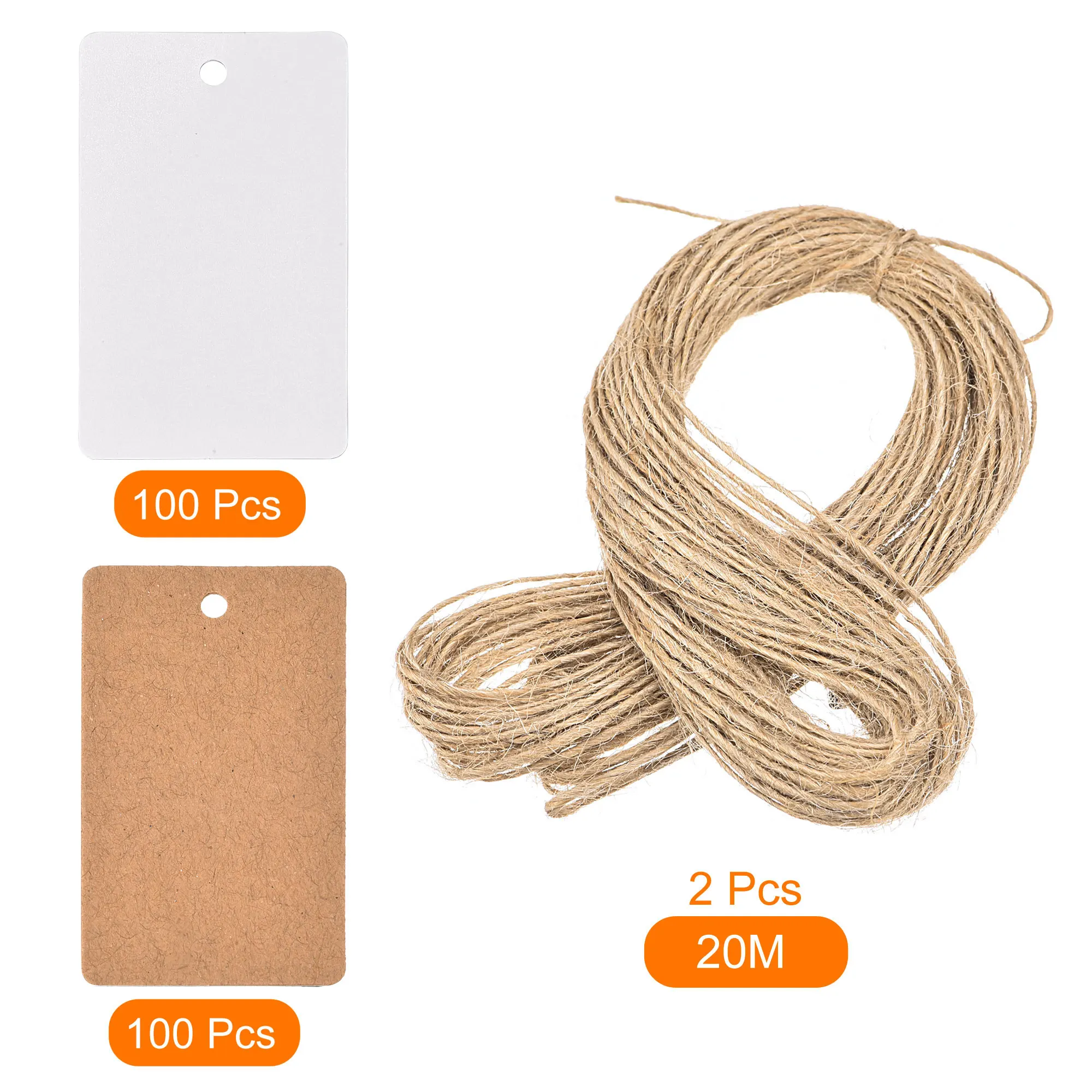Uxcell รูปสี่เหลี่ยมผืนผ้ากระดาษ Blank Hang Tags สำหรับของขวัญกับเกลียวเชือกสีกากี,สีขาว50X30มม.ยาว65.6ฟุตแพ็ค200