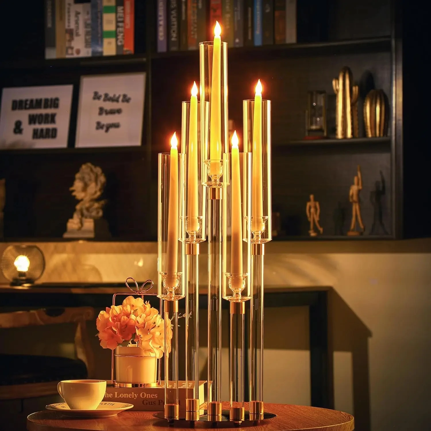 

5-Arm Acrylic Candlesticks with Transparent Lampshades - Ideal Center Piece Candle Holders for Stunning Home Decor