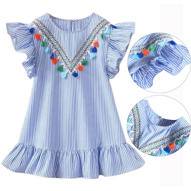 New Kids Dresses for Girls Clothes Summer Girl Stripe Princess Dress Toddler Baby Dress 1 2 3 4 5 6 7 Years Children\'s Clothing