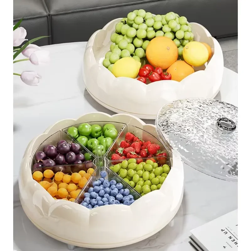 Modern Rotating Candy Fruit Storage Plate Non Toxic Plastic Snack Dish for Living Room Coffee Table Party Dried Fruit Serving