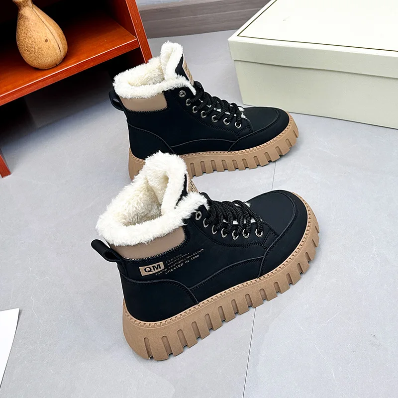 new winter padded warm women\'s cotton shoes students high-top muffin casual shoes  Women Snow Boots Thick Bottom Booster Shoes