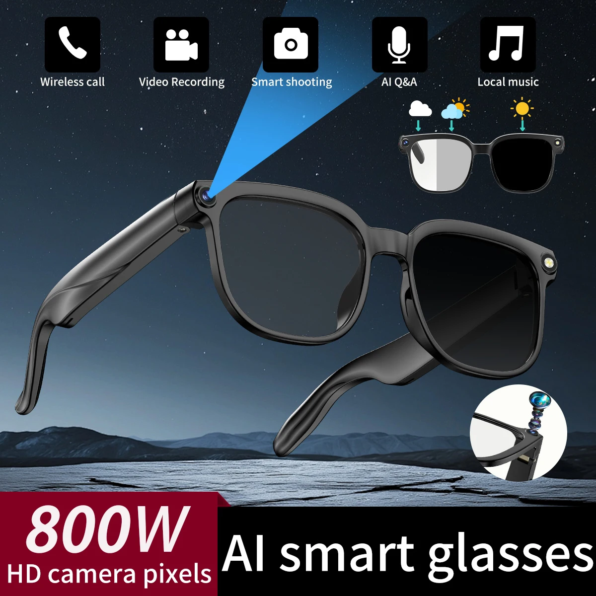 

4K HD AI Smart Glasses Chat GPT 800MP Camera Recording WIFI Transnision Bluetooth Call 260Mah Voice Assistant Smart Glasses 2026