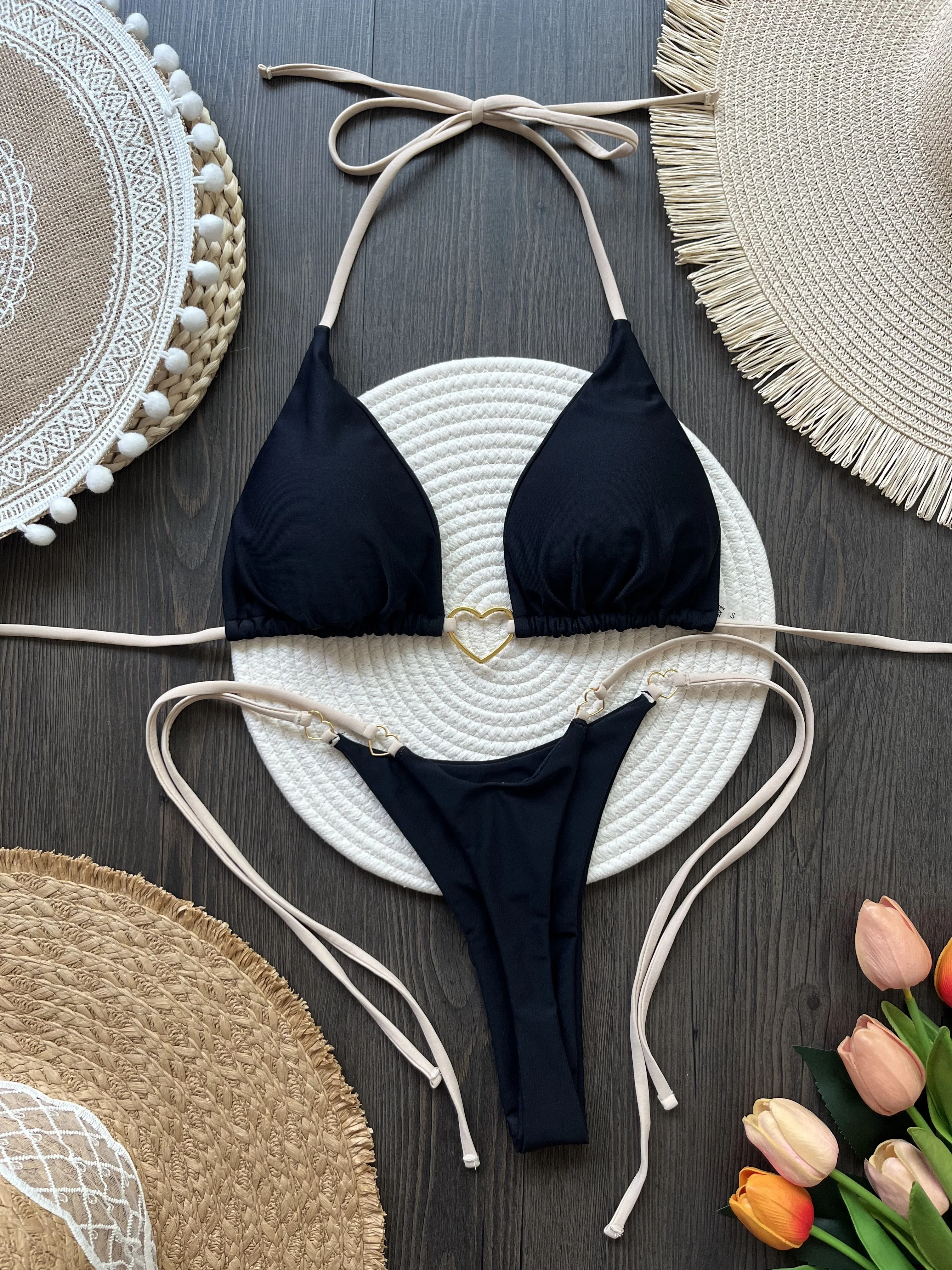 

Sexy Braiding rope Bandage Bikini Set Women's Swimsuit Two-piece Triangle Swimwear Bathing Suit Brazilian Biquinis