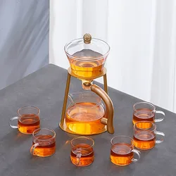 1 Set Glass Teapot Set Lazy Kungfu Tea Pot Set Semi-Automatic Drip Tea Set With Infuser Office Blooming Tea Maker Iron Base