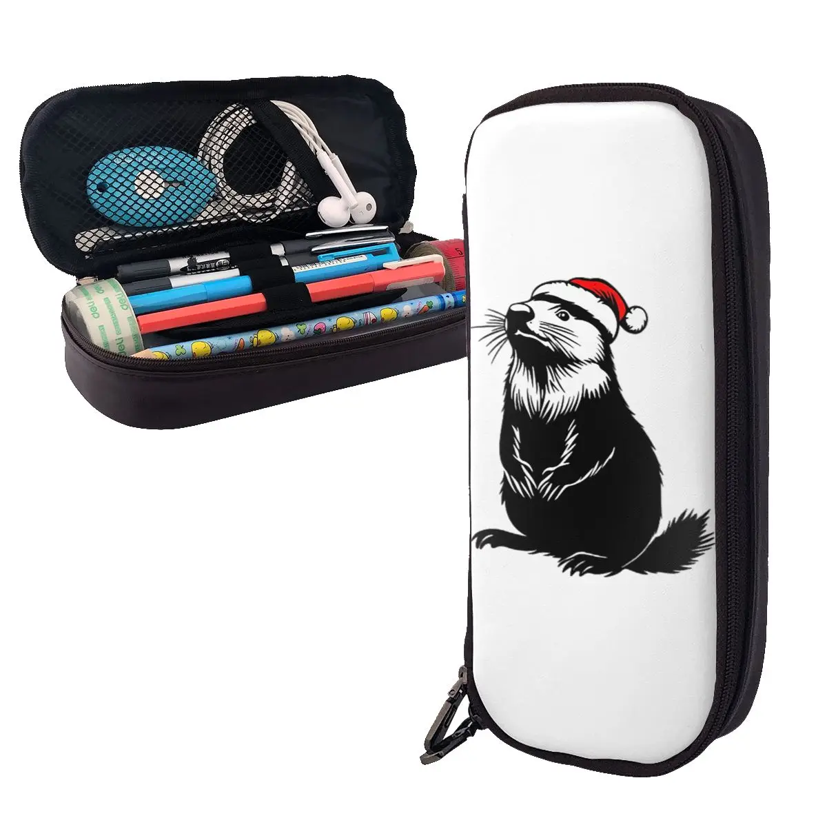 

Beaver In Santa Hat - праздничный кожаный пенал Woodland Cheer, большая вместительная коробка для ручек, сумка-карандаш для мальчиков и девочек, подарки