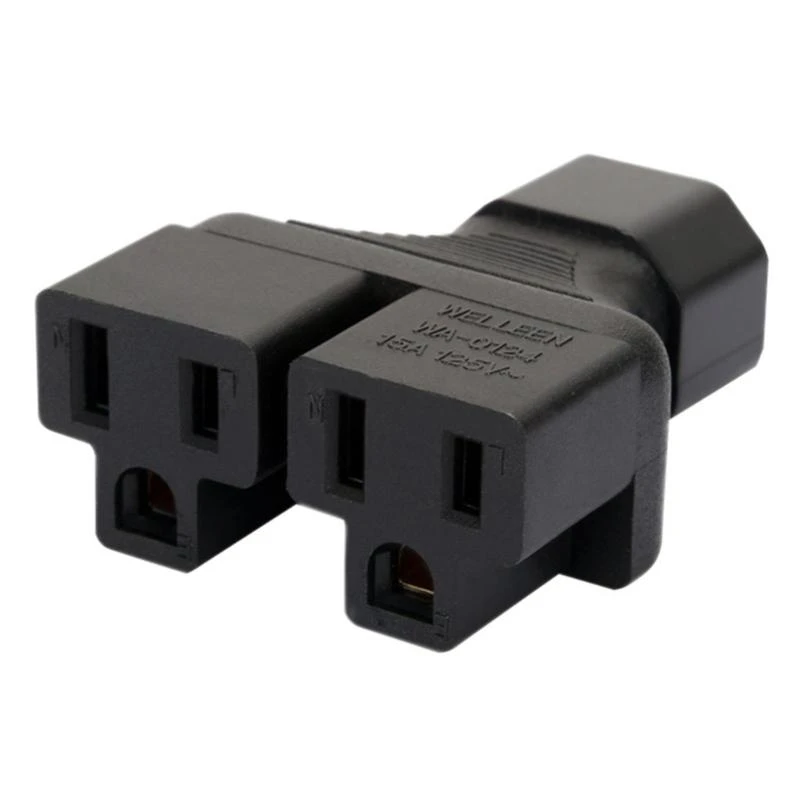 F62C IEC320-C14 Male Plug to 2x Nema 5-15R/C13/C15 Female PDU-server Socket Adapter