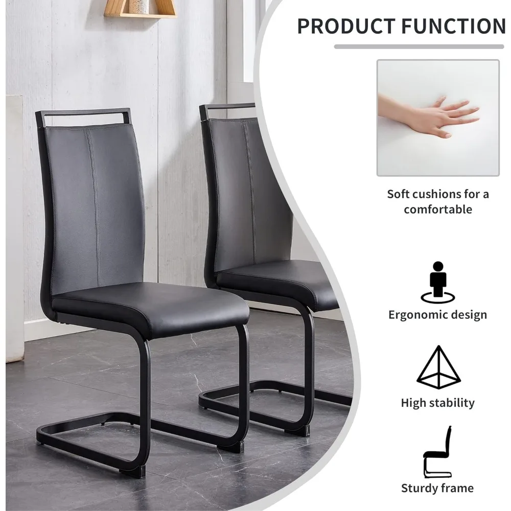 Nowoczesne krzesła do jadalni, zestaw 2 krzeseł bocznych i kuchennych z wyściełanym siedziskiem ze sztucznej skóry, wysokim oparciem, do jadalni, kuchni