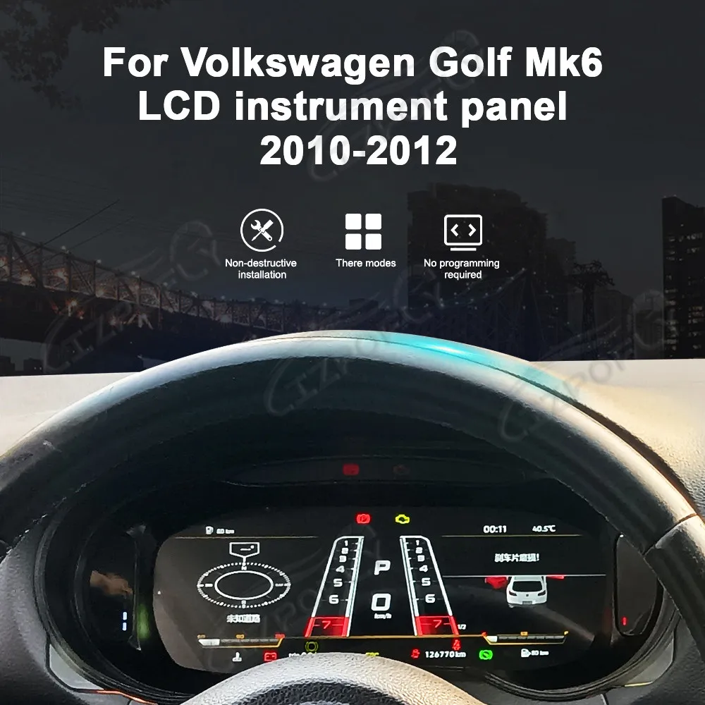 Full LCD Digital Instrument Cluster For Volkswagen Golf 6 2010–2012 10.25 Inch Plug and Play Speedometer Dashboard Replacement
