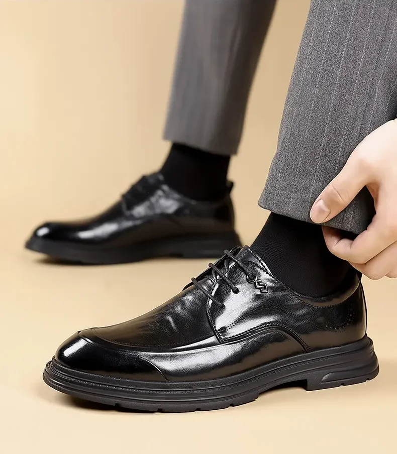 Chaussures basses en cuir à lacets pour hommes, chaussures décontractées, semelle souple, coordonnantes, affaires, printemps, automne, nouveau, haute qualité