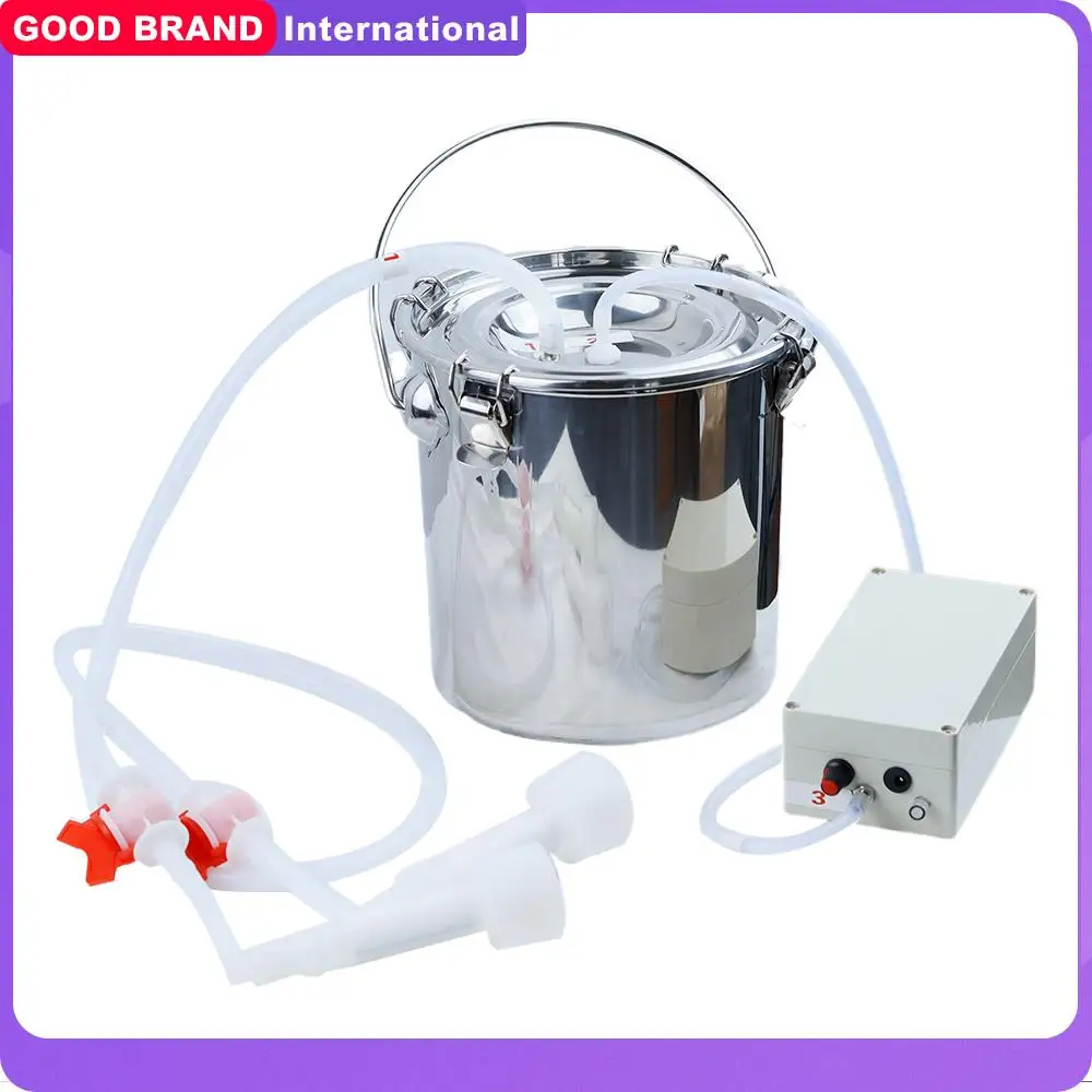 

5L Electric Pulsator Milk Milking Machine For Goat Cattle Sheep Stainless Steel Milker Integrated Vacuum Pump 220V