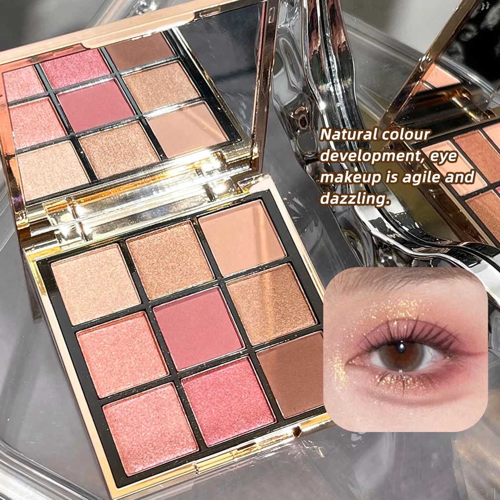 لوحة ظلال عيون مكونة من تسعة ألوان زبدة برتقالية وبنية لؤلؤية غير لامعة ظلال عيون لامعة مكياج عيون يدوم طويلاً