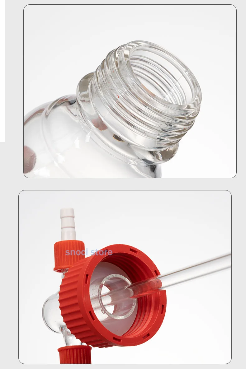 Schraubmund-Gaswaschflasche GL45, hohes Borosilikat, 100–500 ml, Glasflasche, Laborwaschpuffer, PP-Kappen, versiegelte Flasche, 1 Stück – Detail 3
