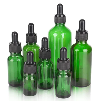 1 adet 5ml 10ml 15ml 20ml 30ml 50ml 100ml yeşil cam damlalık şişe cam pipetler uçucu yağlar için laboratuvar kimyasalları