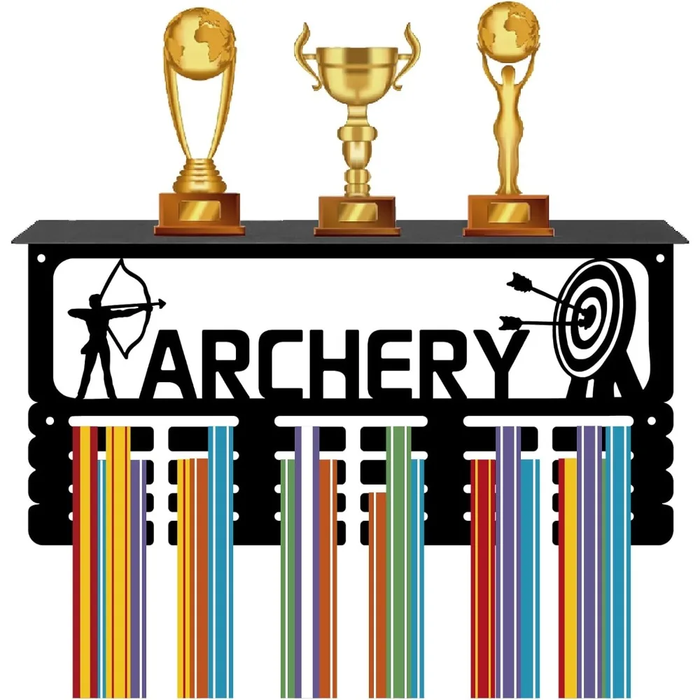 

Archery Medal Holder Trophy Shelf Medal Hanger Display with Shelf Stand Sports 4 Rows Wall Mount Hold 70+ Medals for Men