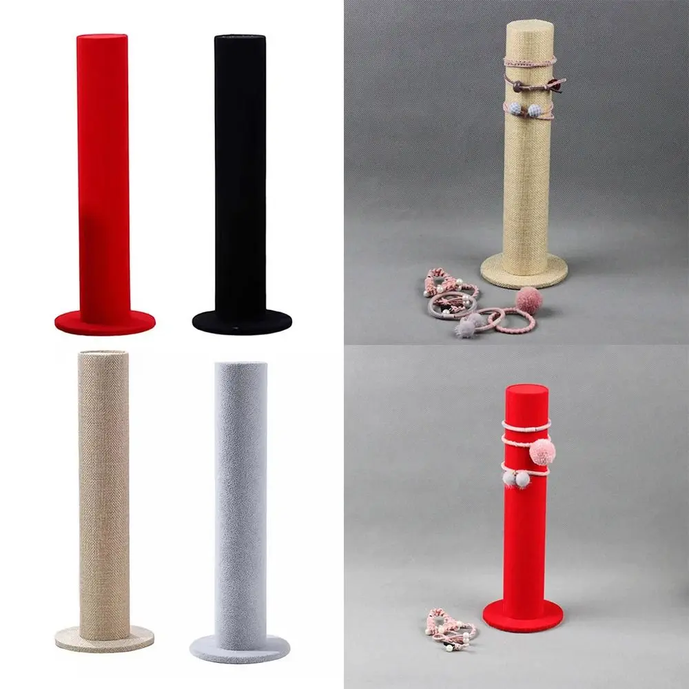 Cavalete de joias de veludo/tecido, formato cilíndrico, pulseira multifuncional, organizador de corrente de relógio, suporte de corda de cabeça