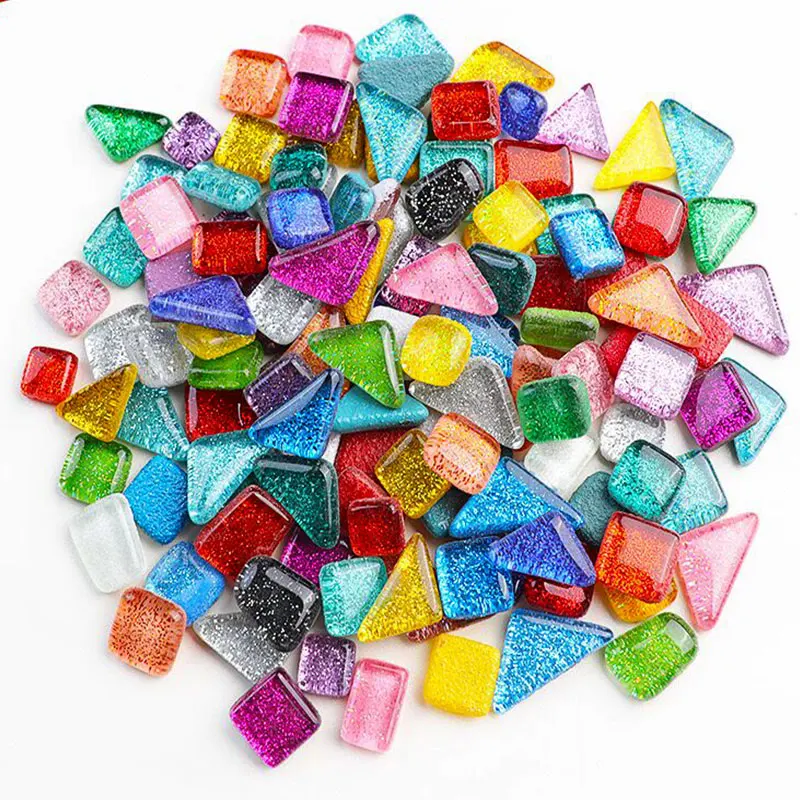 100g Assorted Color Glitter Glass Mosaic Tiles for DIY Crafts Supplies blue green  wholesale bulkhobby arte