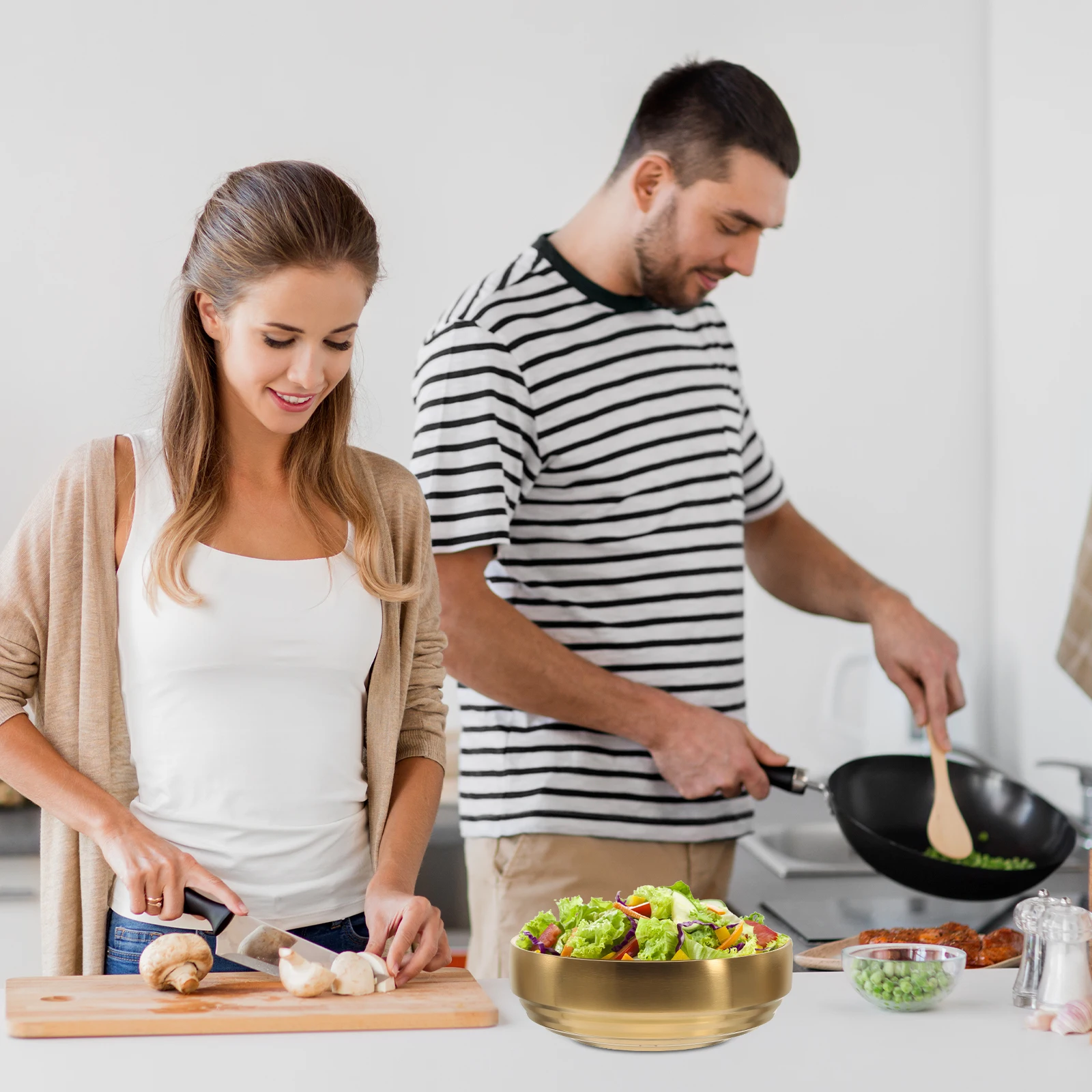 

Stainless Steel Salad Multi-Function Serving Household Noodle Wide Piping Smooth Edges Kitchen Food Bowl Reusable