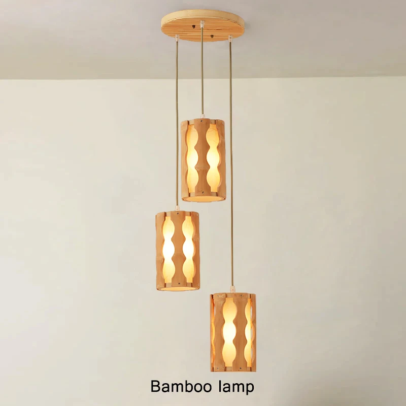 

2024 New Vintage Bamboo Wood Pendant Lights For Restaurant Hand-woven Rattan Creative Decoration Dining Table Hanging Lamp