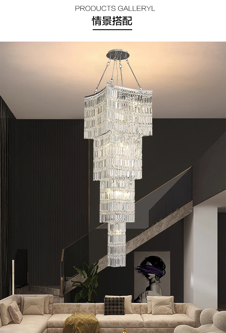 Big Luxurious Crystal Chandeliers Long Spiral Stairway Chandelier Lights Fixture LED Modern Droplight European Hanging Lamps