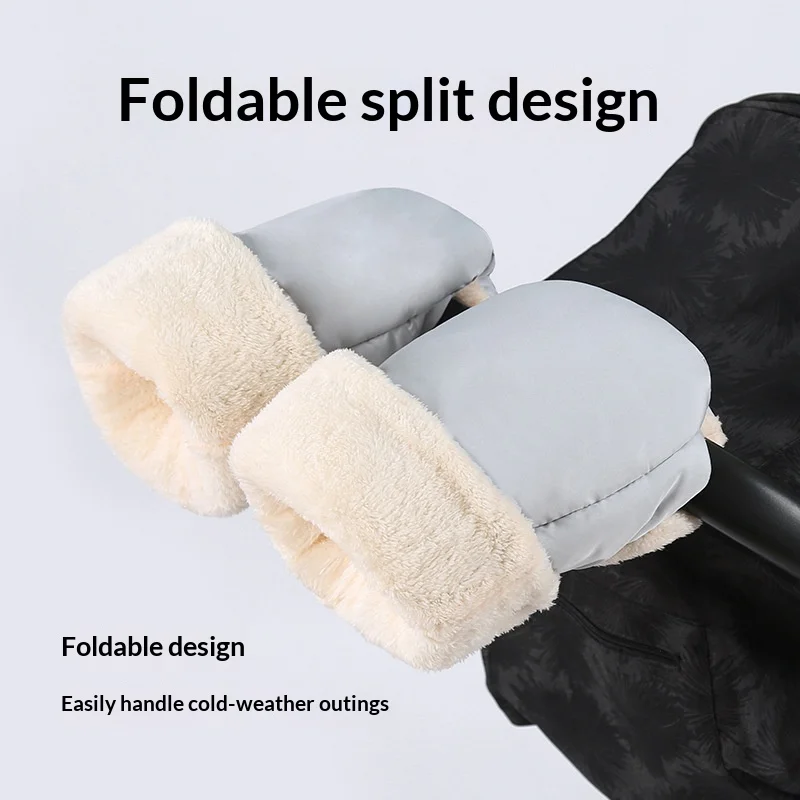 Baby Stroller Warm Gloves Winter Windproof And Cold Proof Lined With Thick Wool And Waterproof Stroller Handle Gloves