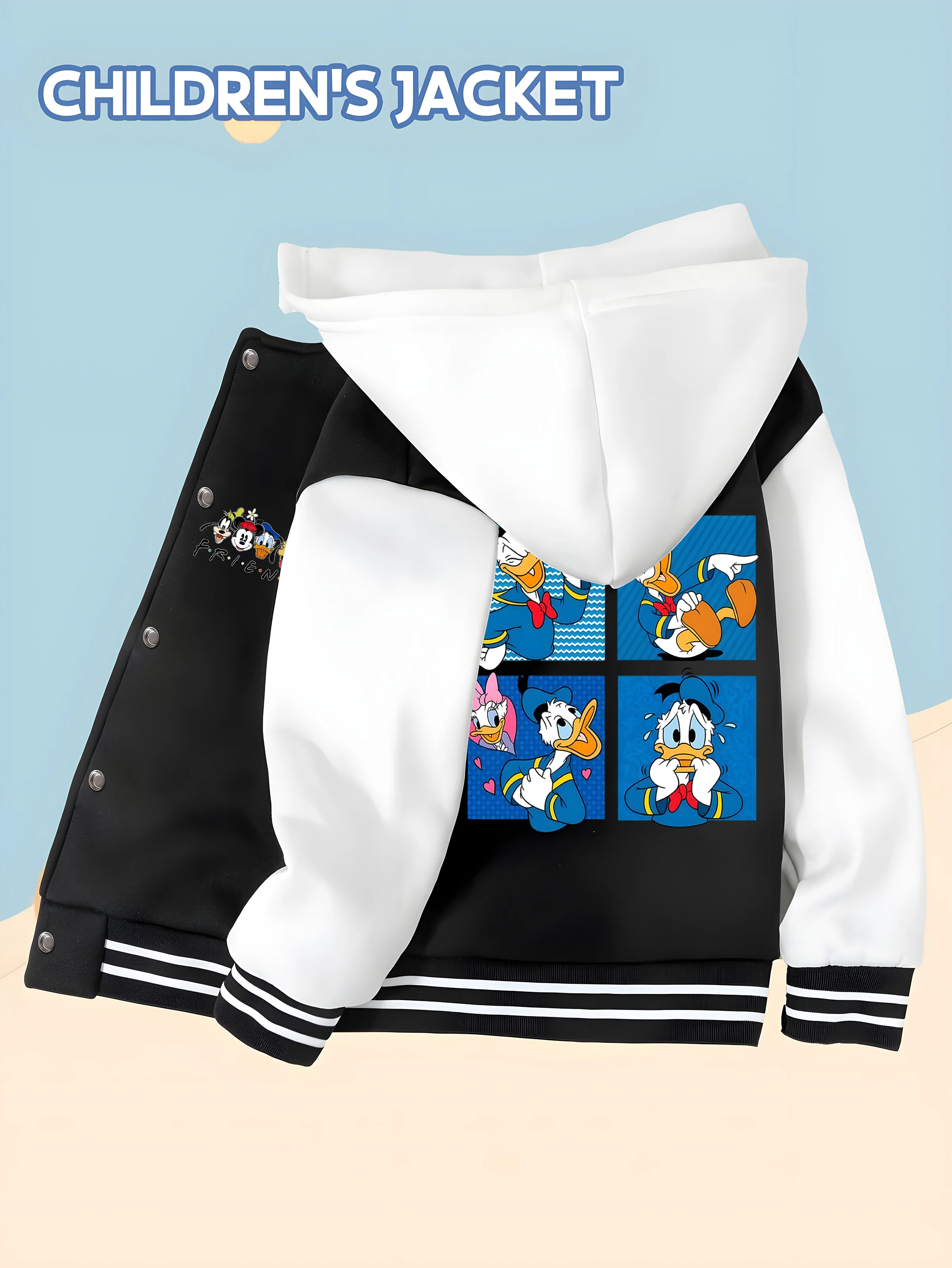 

MINISO Disney co-branded Donald Duck four-panel children's baseball shirt - classic character four-panel expression, casual