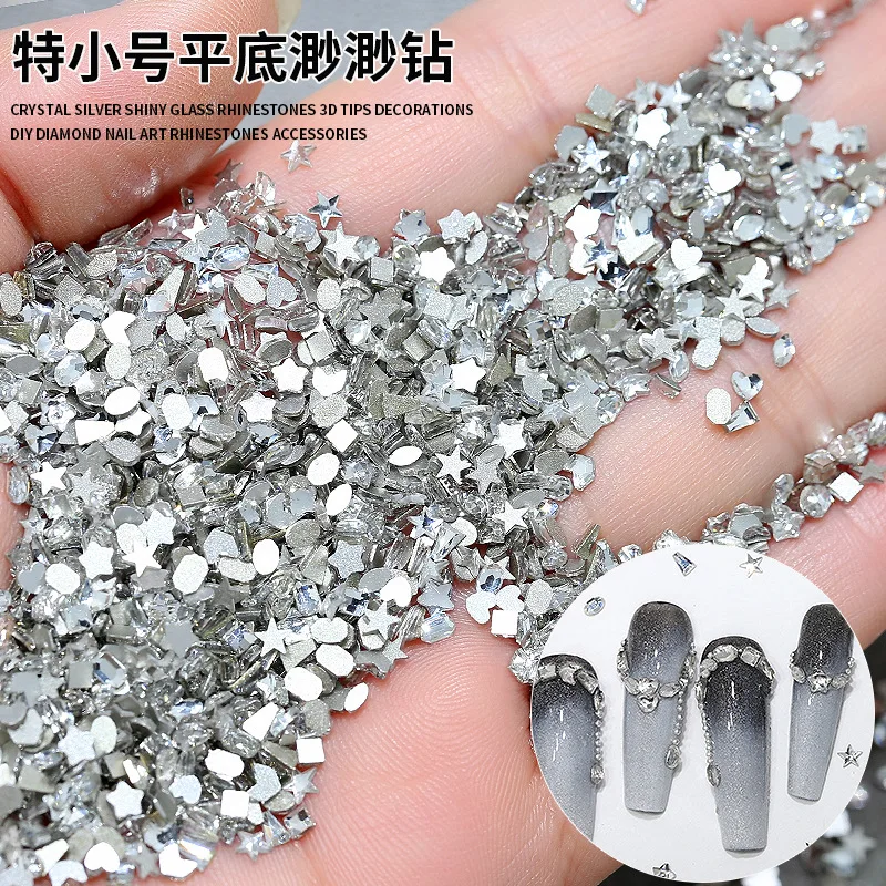 Paillettes 100 pièces Minuscule Petit Diamant Blanc Flatback Mini Gemmes Étoile Amour Carré Nail Art Strass Décorations Manucure XXS Charmes