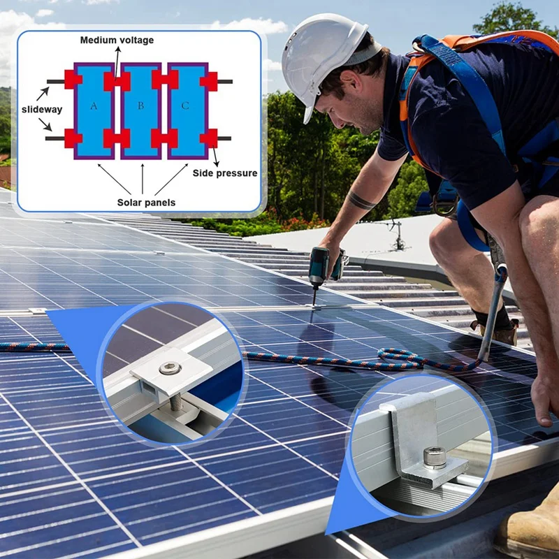 Paquete de 10 soportes de Panel Solar, Clip central en forma de T, Clip de soporte de módulo PV, ajustable en altura para techos de RV