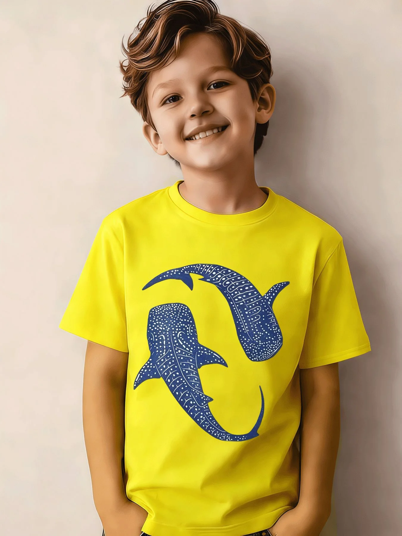 Spotted Whale Shark Kids Cotton T Shirt Boys Girls Parent Child Matching Short Sleeve Casual Breathable Family Daily Fashion Tee