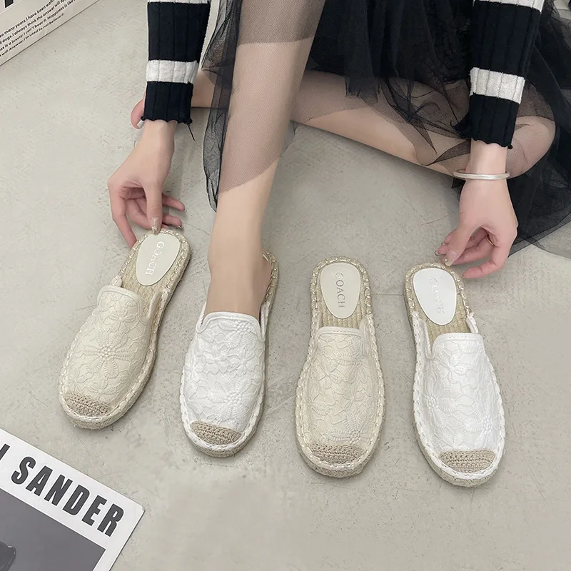 2023 Women Mules Sandal Fashion Flowers Slippers Women Comfort Low-heel Slides Slip on Casual Summer Solid Slippers Shoes Women