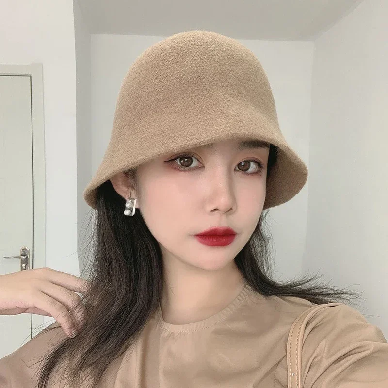 Retro Warm Wool Hats for Women Autumn Winter Cashmere Hat Ladies Korean Bucket Hat Solid Color Women Hats Fascinator Hats Zm1564