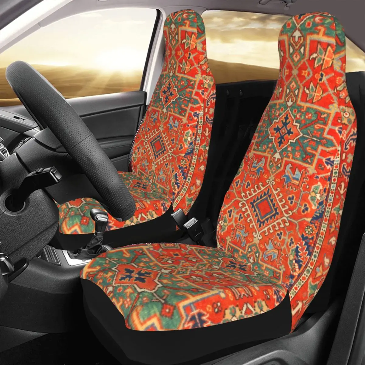 Karadaja Antique Persian Rug Universal Car Seat Covers for Trucks SUV or Van 3D Print Turkish Ethnic Kilim Auto Seat Cover 2PC