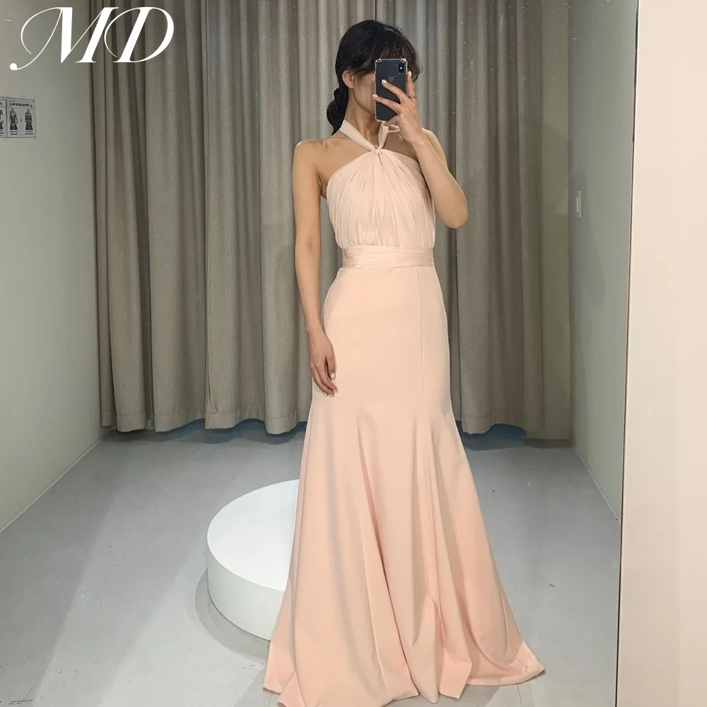 MD New Simple Pink Halter Wedding Dress Sleeveless Waist Pleat Korea Photo shoot Performance Dresses customised Prom Gown 2025