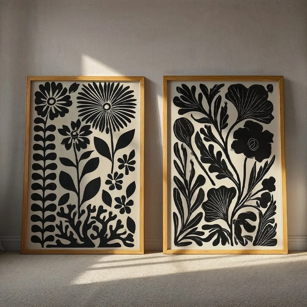 Canvas Painting 2pcs frameless  2pcs Frameless,Bohemian Wall Art Flower Poster Black and White Canvas Printing Plant Wall Canvas