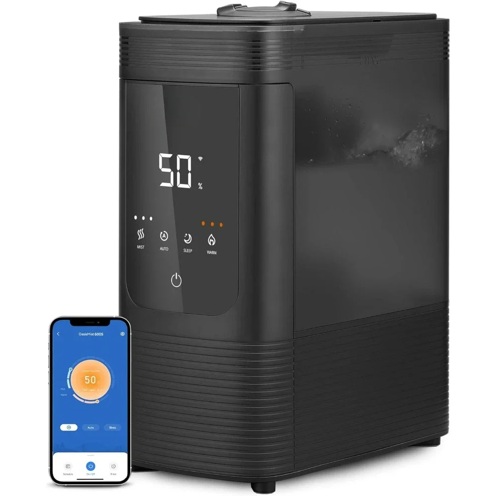 6L Smart Warm and Cool Mist Humidifiers for Home Bedroom, 60H Runtime and Auto Customized Humidity for Large Room