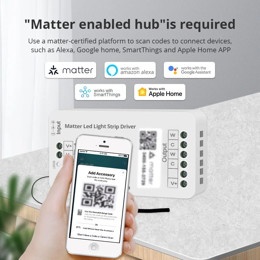 Matter Over WiFi CW WW Led Light Strip Driver 2700K-6500K Smart Led Controller Homekit Smartthings Alexa Google Home App