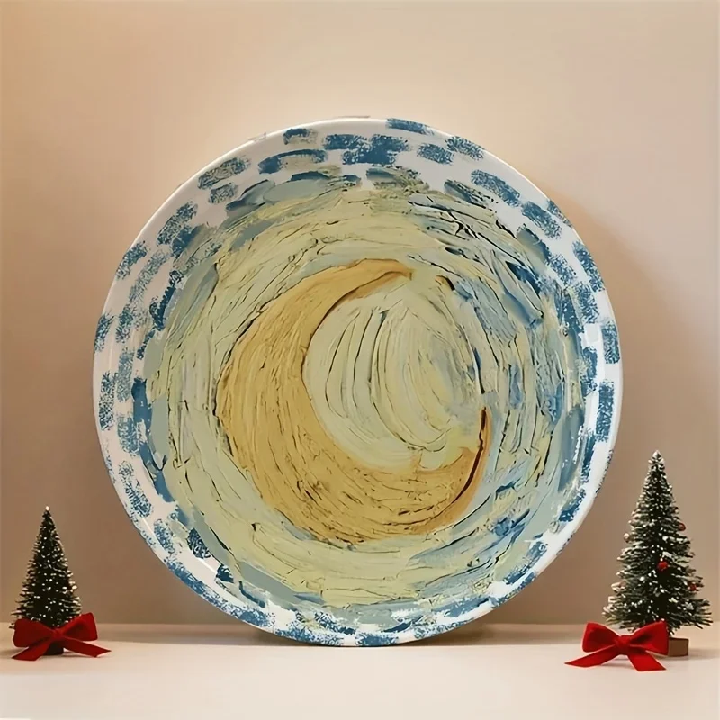 2D Flat - 1pc 8-Inch Round Ceramic Decorative Plate | 2D Plane, Multi-Layer Color Rings, Non-Food Contact, Wall Hanging, Ideal