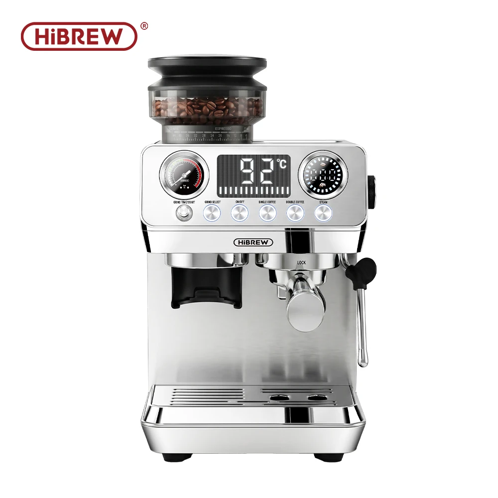 HiBREW H7 Lite 20Bar Espresso-Kaffeemaschine mit Mahlwerk und Milchaufschäumer, DIY-Extraktion, Temperatur-LED-Bildschirm
