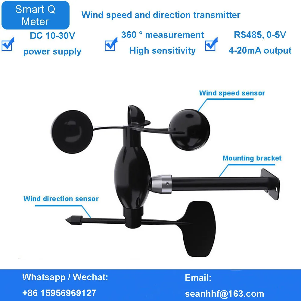 

Wind direction wind speed sensor transmitter wind vane 485modbus measuring wind direction 360 degrees wind direction