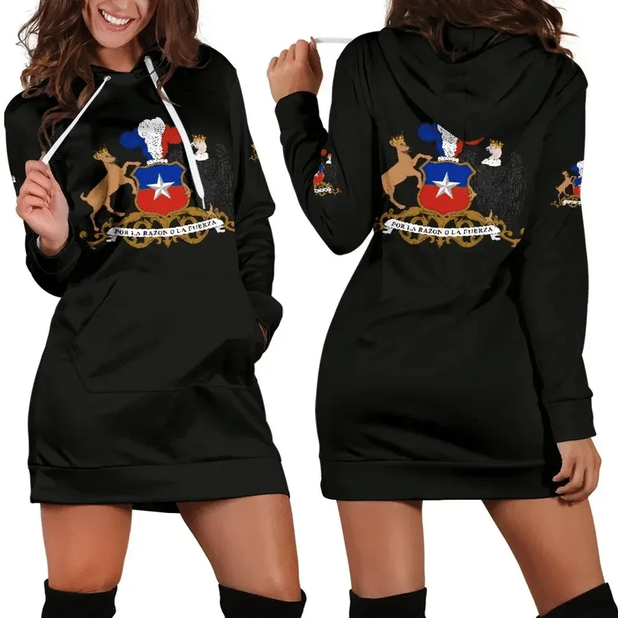 Chile Flag hoodie dress vintage Harajuku 3D printed flag jumper casual sexy female hoodie dress