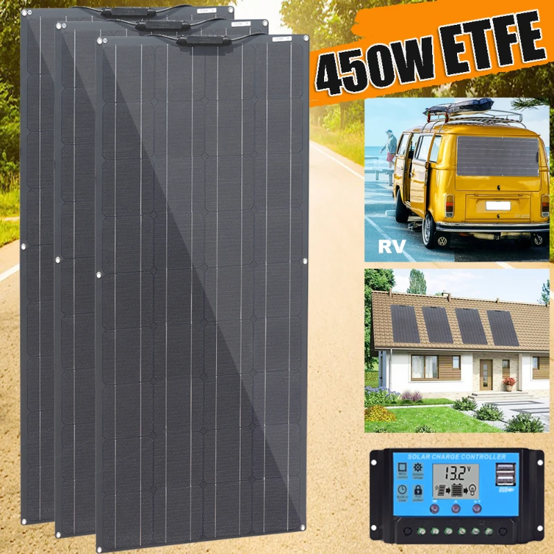 

Комплект гибкой солнечной панели ETFE, 12 В, 450 Вт, 300 Вт, 150 Вт, 100 Вт, высокоэффективная система зарядки солнечных батарей для дома, автомобиля, RV, лодки, кемпера