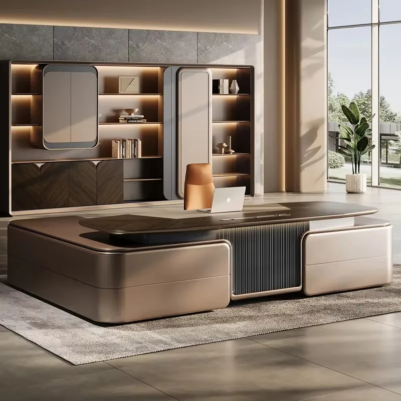 Luxuriöses Executive Büro-Schreibtisch- und Stuhl-Set Modulares Modernes L-förmiges MDF-Board Hochwertige Geschäftsmöbel