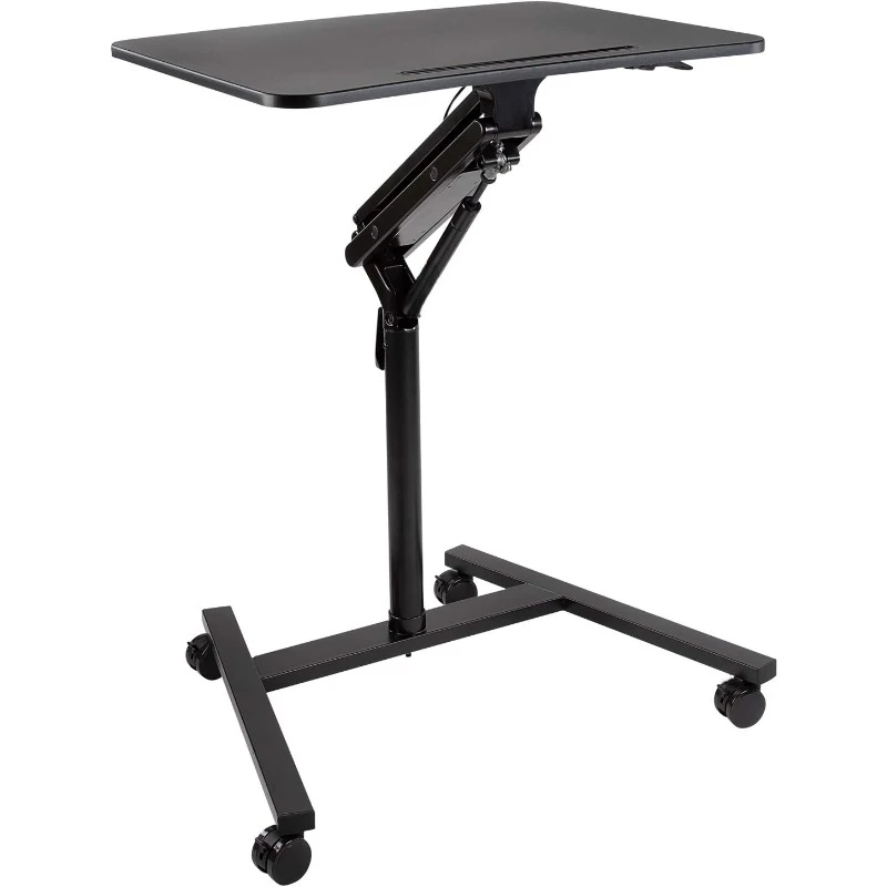 Mobile Standing Laptop Desk, Height Adjustable Rolling Sit Stand Workstation with Casters, 27.5 Wide