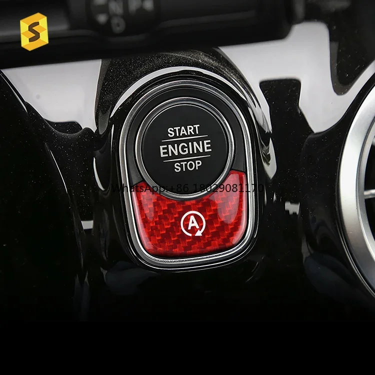 N-BC-178A Car Interior Motor Start Stop Botão Adesivos, Guarnição Capa para Benz A, GLB, B, CLA, AMG, VERMELHO