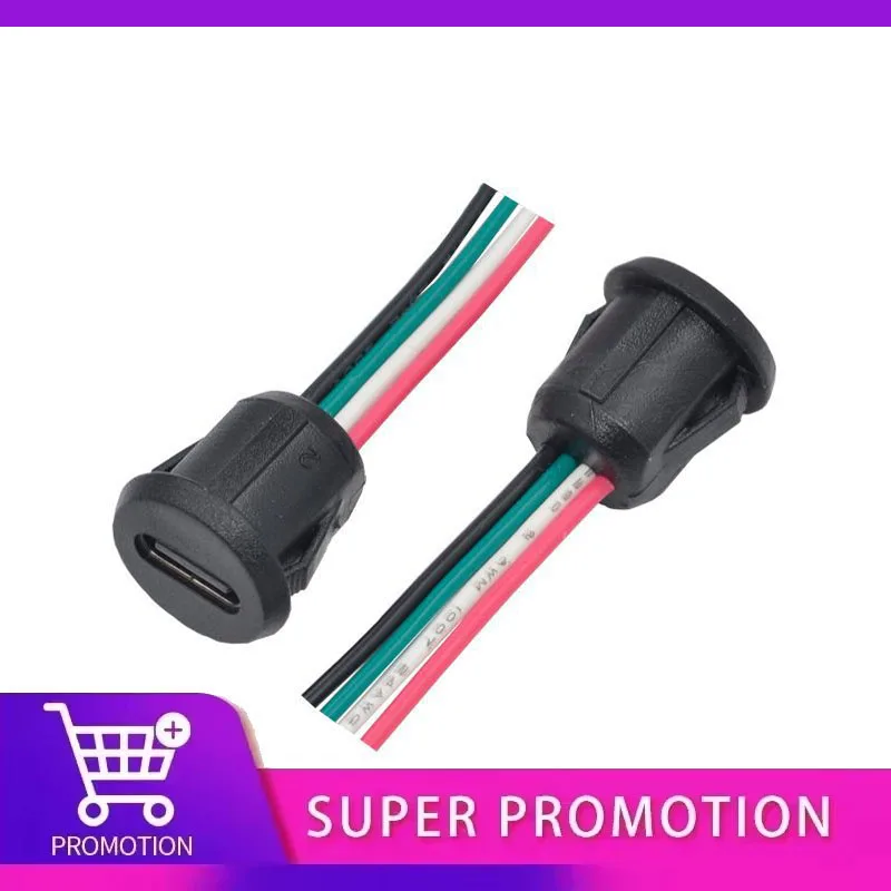 8pcs Type-C Female Chassis 4P Direct Crimp USB Female Chassis C Connector Jack Female Charging Port Waterproof with Card Buckle