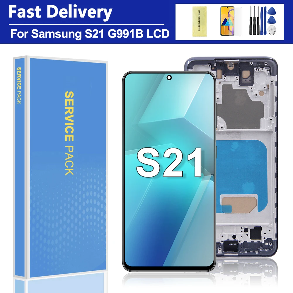 シャーシ付きタッチスクリーンデジタイザーアセンブリ交換用lcdディスプレイsamsung-s21g990fg991fg991ug9915g