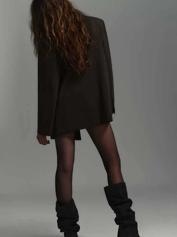 Jaket setelan wanita bergaya Eropa dan Amerika, model baru musim dingin, simpel dan serbaguna, kancing tunggal, lengan panjang