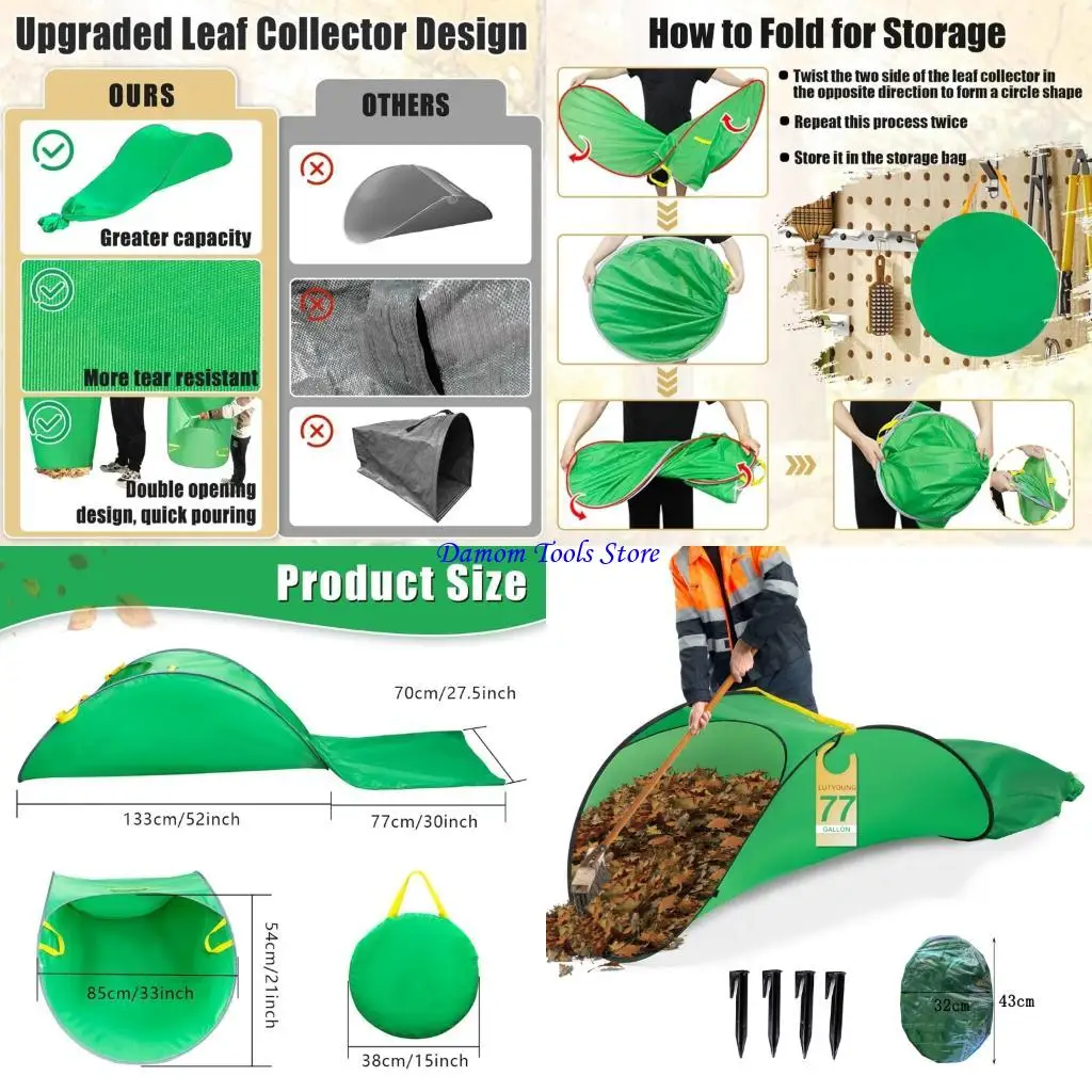 57BE Large 70Gallon Collection Bag Reusable Storage Outdoor Cleanup