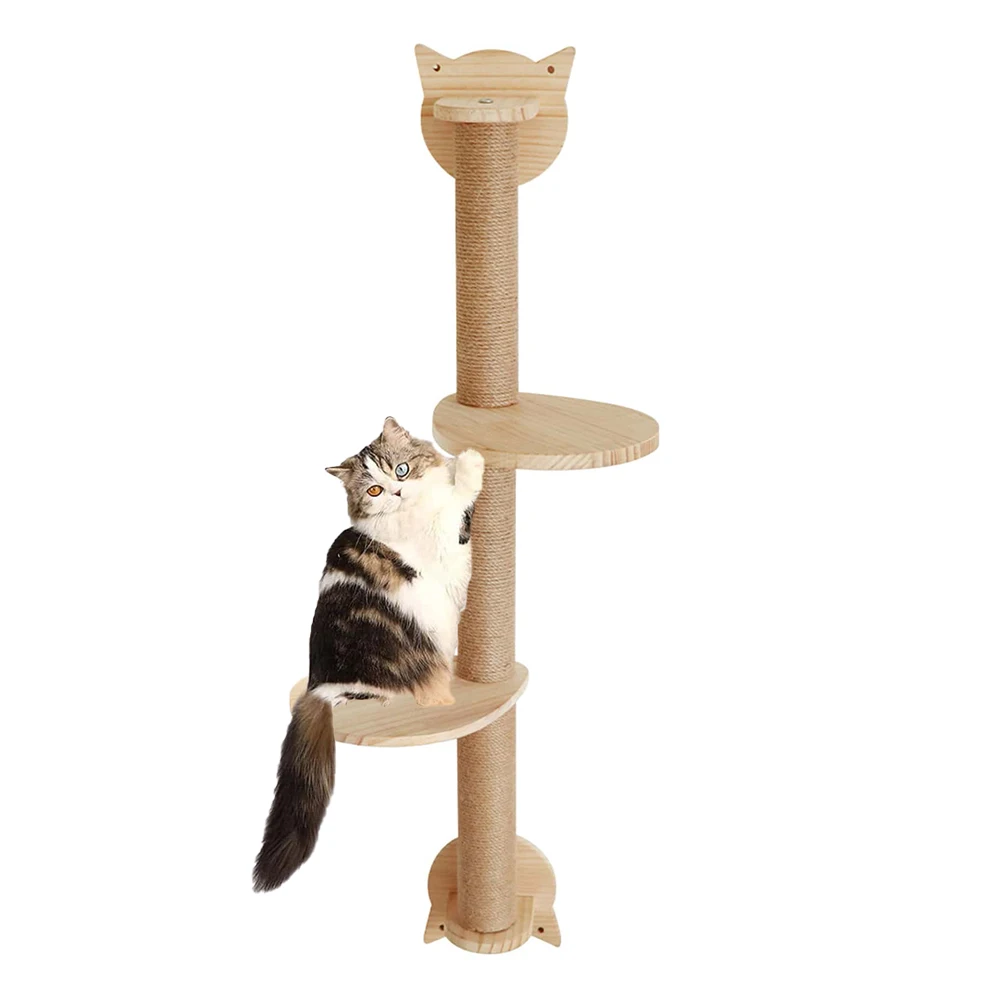 

Cat Tree With Scratching Posts 2 Perches Platforms Wall Mounted Sisal Scratcher Hammock For Cats Kittens Climb Play Rest