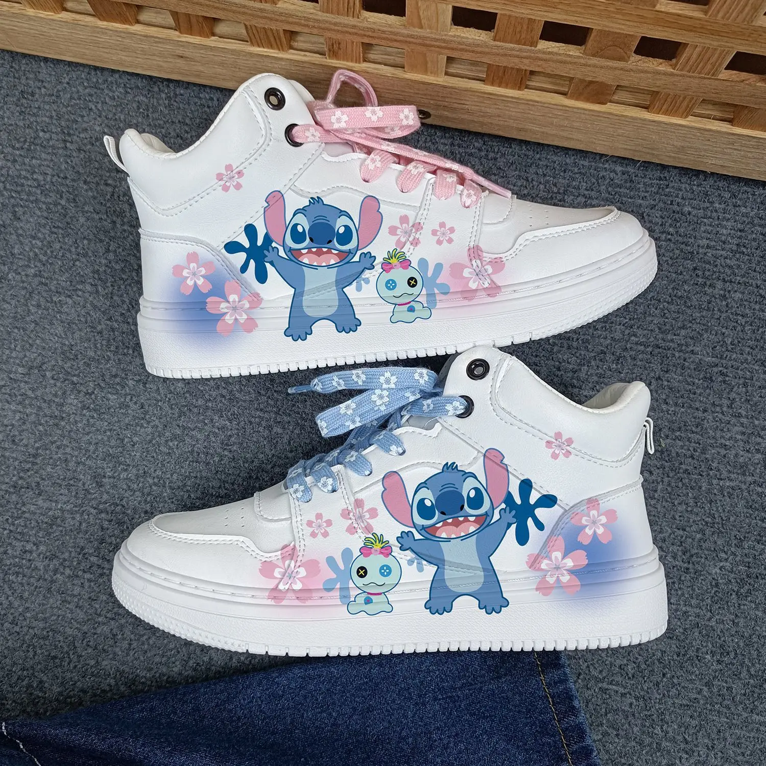 Disney Stitch Basket Shoes Cute Angel Tennis Shoes Couple White Shoes Children Casual Sneakers Stitch Sport Shoes Size 35-44